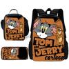 Child School Cartoon Funny T-Toms Backpack with Lunch Bags ,Pencil Bags ,School Bags for Boys Girls Anime J-Jerrys Best Gift