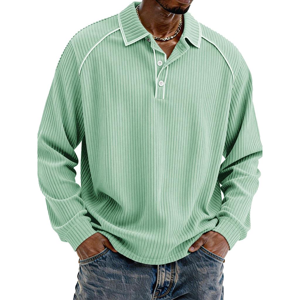 Men's Single-Breasted Lapel Long-Sleeved Casual Comfortable Long-Sleeved Top