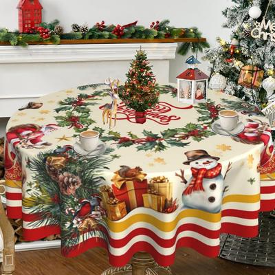 Weihnachtsrot Runde Tischdecke Weihnachts Tischdeko Weihnachtsmann Schneemann Muster Wiederverwendbare Tischdecke Weihnachtsdekoration