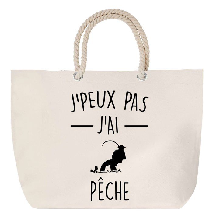 Sac de plage - PLANETEE - Pêcheur J'peux pas - anse corde - grand format - coton - Fabriqué en France