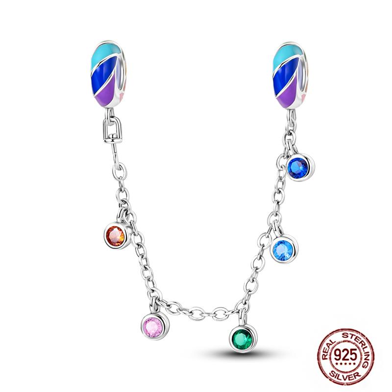 Star Moon Slide Safety Chains Charms 925 Sterling copper Heart Evil eyes Silicone Spacer Beads Fit Original Bracelet DIY Zircon