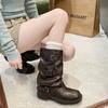 Thick-soled Belt Buckle Knight Boots Children 2025 New Versatile Mopping Boots Pleated Stacking Boots Medium and Long Tube Pants Tube Boots