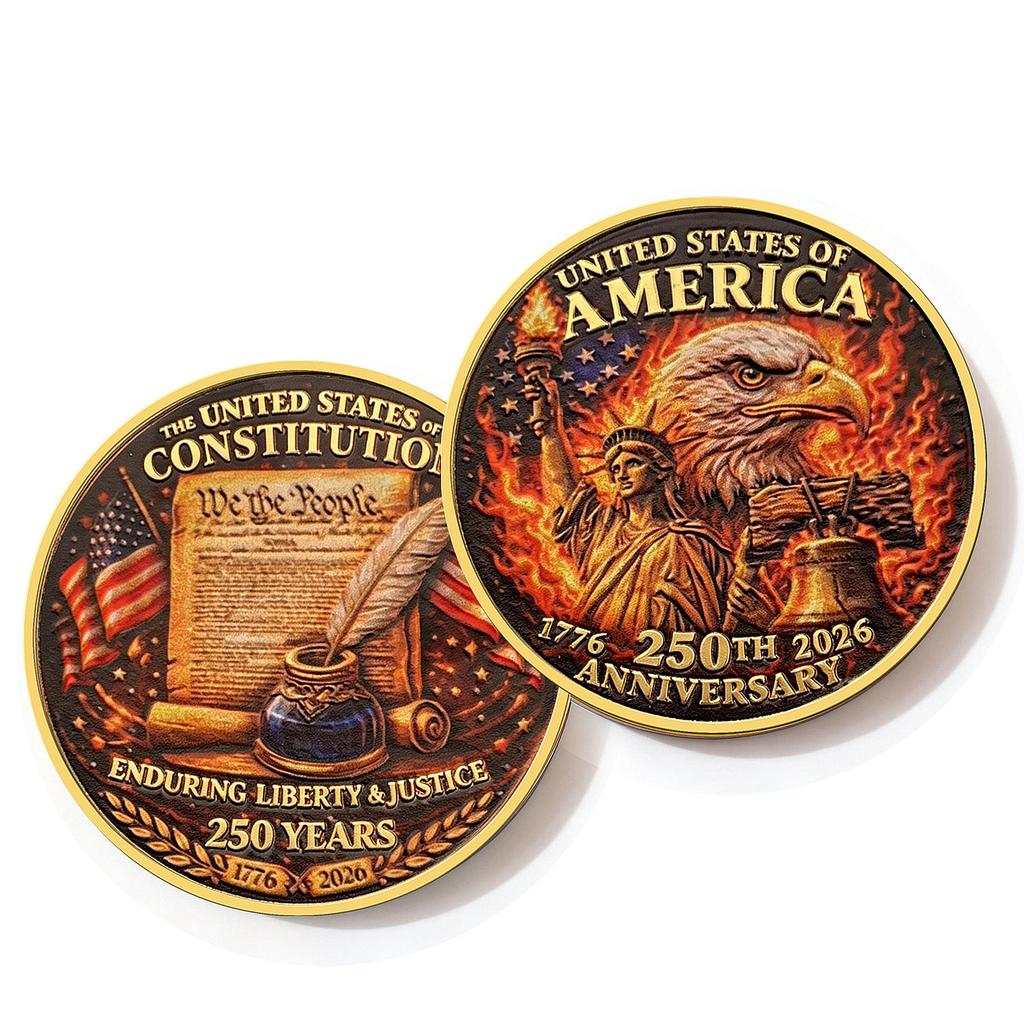 250th Anniversary Commemorative Coin Independence Day Founding Medal Challenge Coin Embossed Metal Coin Color Printed Badge