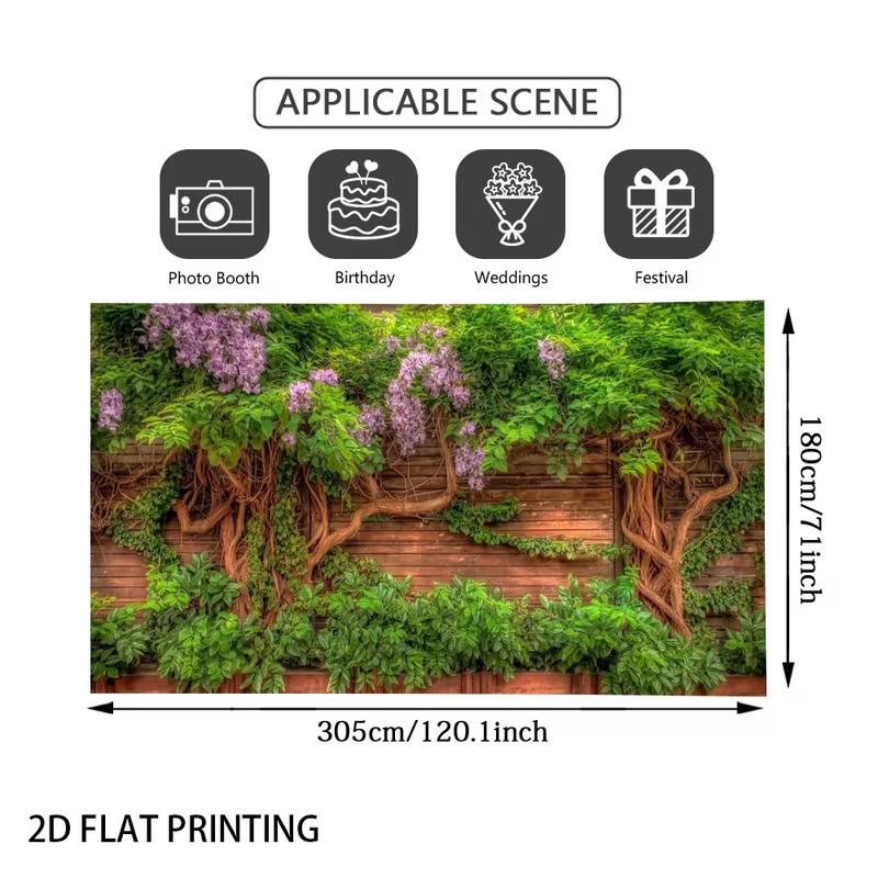 2D Wisteria Flower Vines Wooden Fence White Country House Backdrop Garden Wall Tapestry
