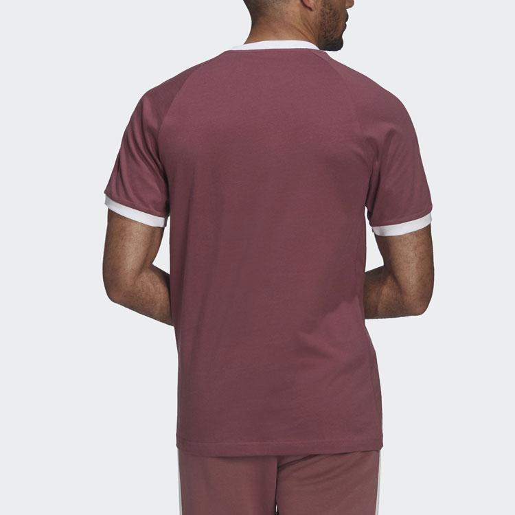 Adidas Striped Embroidered Logo Sports Short Sleeve T-Shirt Men Tops Dark-Red HE9548