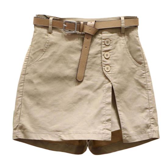 Gonna Pantaloncini Donna Vita Alta Finto Due Pezzi Bottoni Decorativi Spacco Laterale Monocolore Sopra il Ginocchio Tasche Dritti Morbidi Streetwear Abbigliamento Donna
