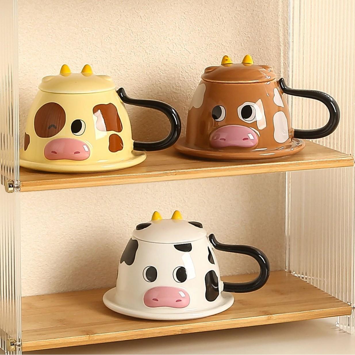 

Creative Mug With Lid Funny Binaural Cup Household Drinking Water High-End Niche Water Cup Office Ceramic Cup 300