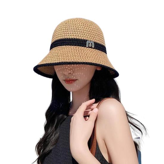 Women Fisherman Hat Hollowed-Out Design Sun Protection Hat Wide Brim Braided Basin Hat Summer Accessory