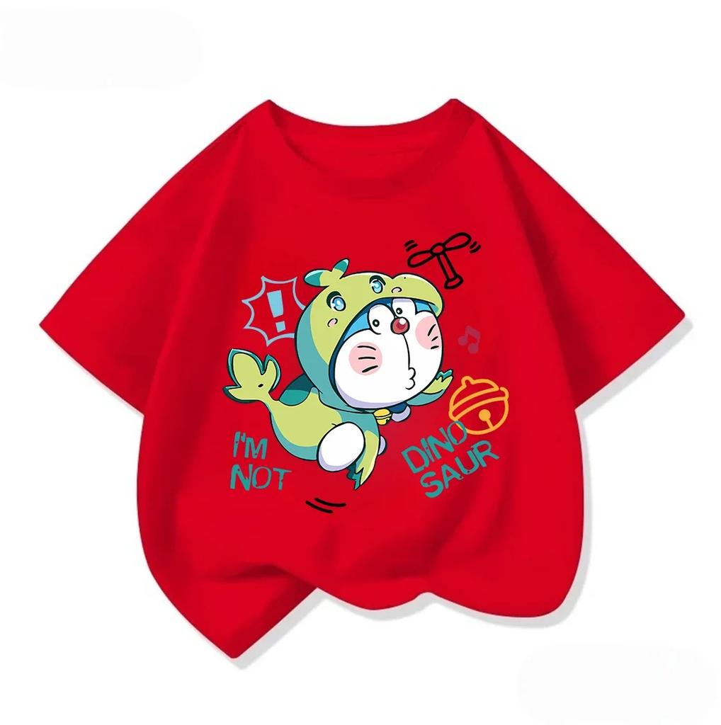 Summer Kids Crew Neck T Shirt Cute Kawaii Cartoon Print Fashion Street Tops For Boys Girls Doraemon Casual Outfit 314Y