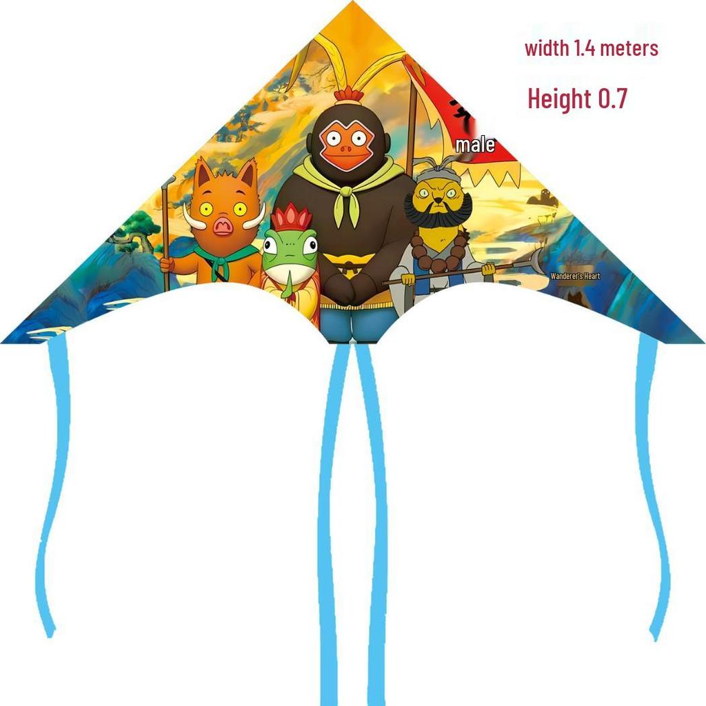 Weifang Cartoon Delta Double-Tail Kite: Handmade, Plaid, Easy-Fly, Curved Edge, Outdoor Toy for Kids