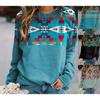 Retro Western Ethnic Geometric Digital Printing Comfortable Casual Loose Plus Size Long Sleeve Women's Pullover