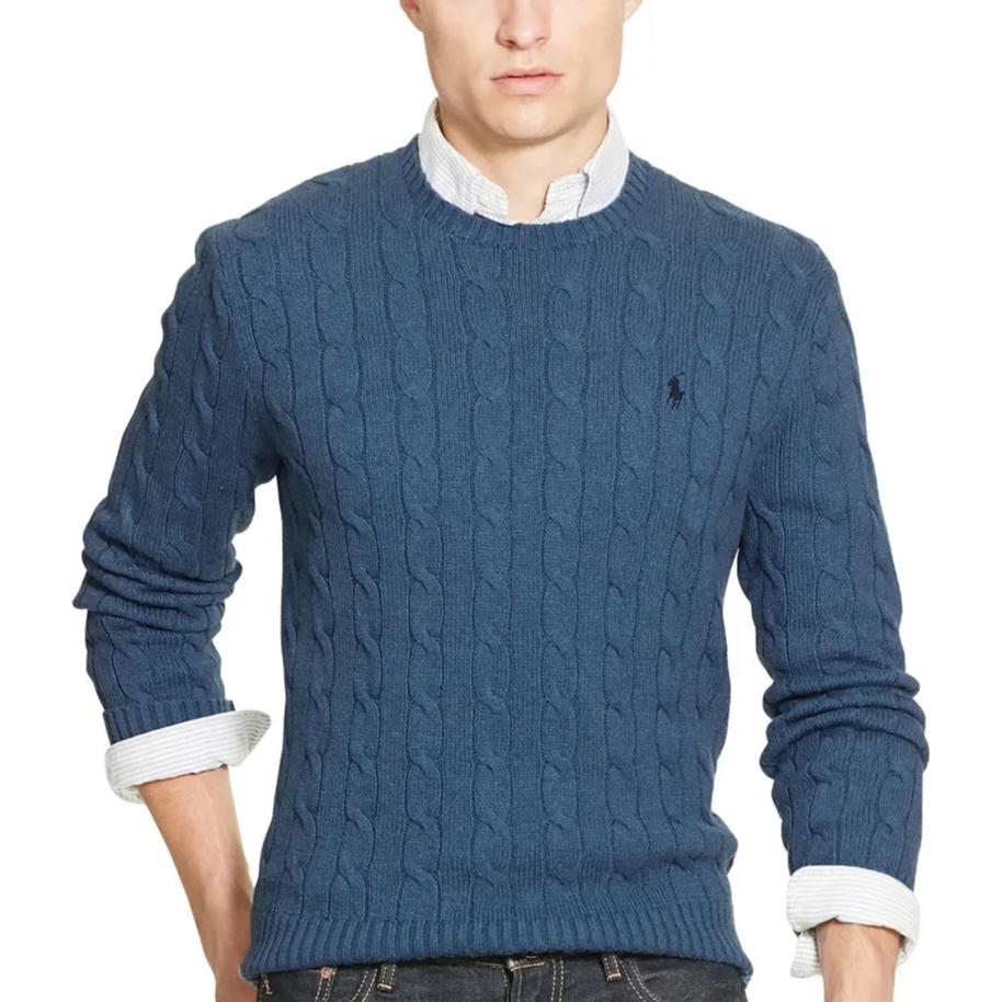 Polo Ralph Lauren Maglione in Maglia a Maniche Lunghe Girocollo con Pony Ricamato Uomo maglione Blu MNPOSWE16820617-400