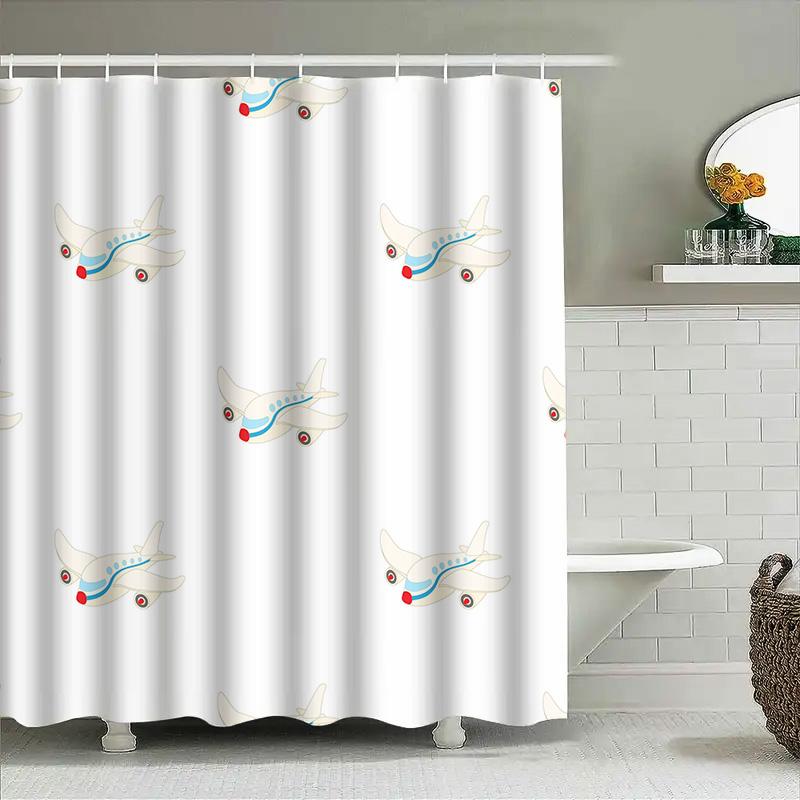 

Airplane Print Shower Curtain Waterproof Bath Decor For Kids Bathroom Decoration White 150X200Cm (69X78In) W60H190(CM)-1 Pcs