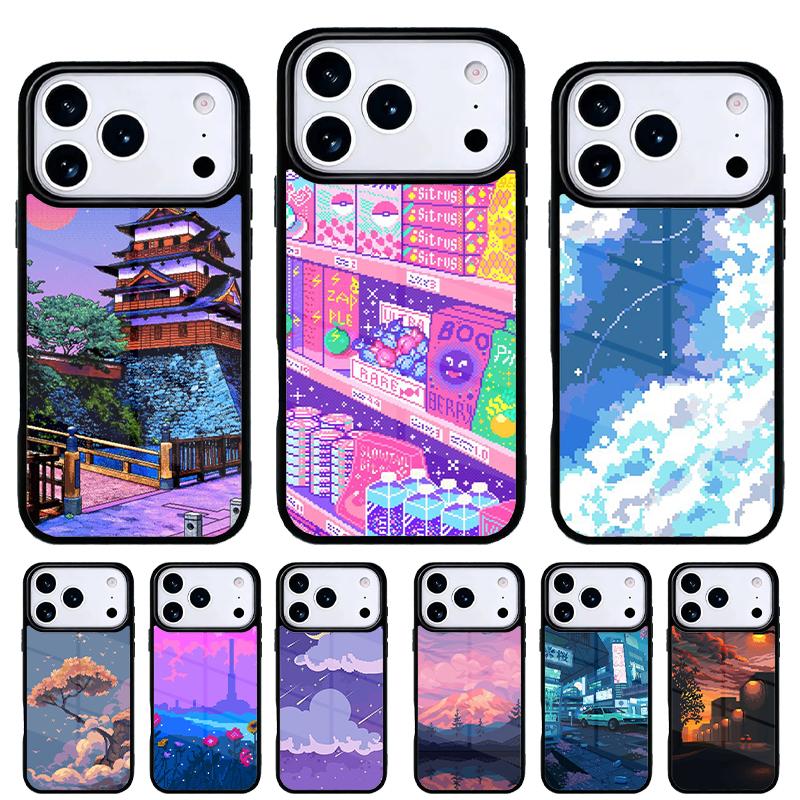 Art Pixel Aesthetic Phone Case for iPhone 17 16 15 14 13 Pro Max Back Cover for 12 11 Pro Coque