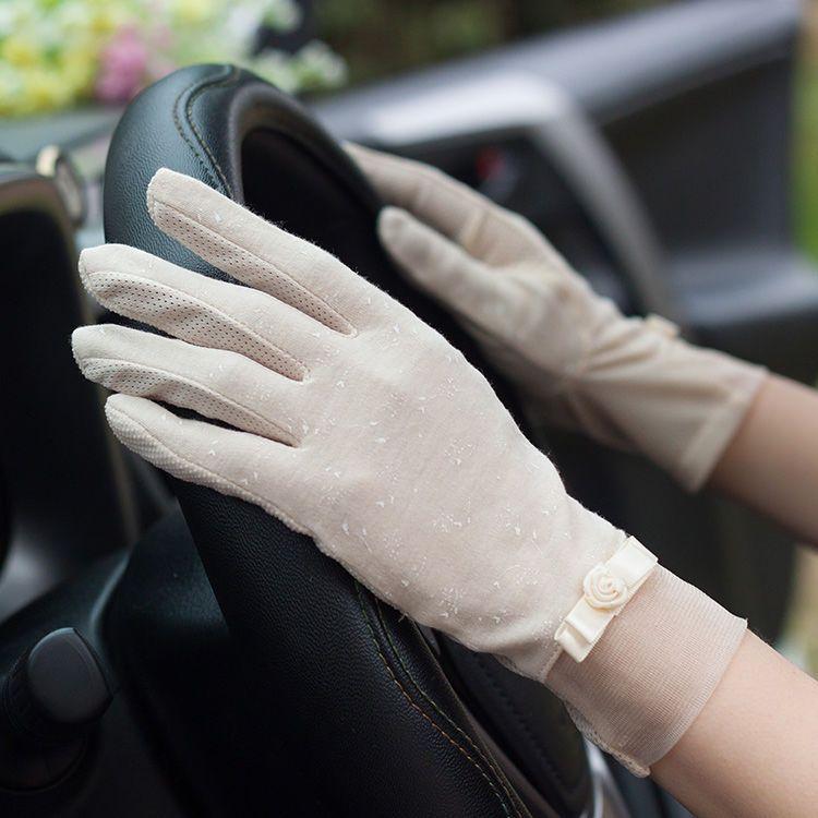 Elegante Spitzenhandschuhe mit Schleife für Damen - Atmungsaktiver Sonnenschutz, Perfekt für Outdoor-Aktivitäten im Frühling und Sommer