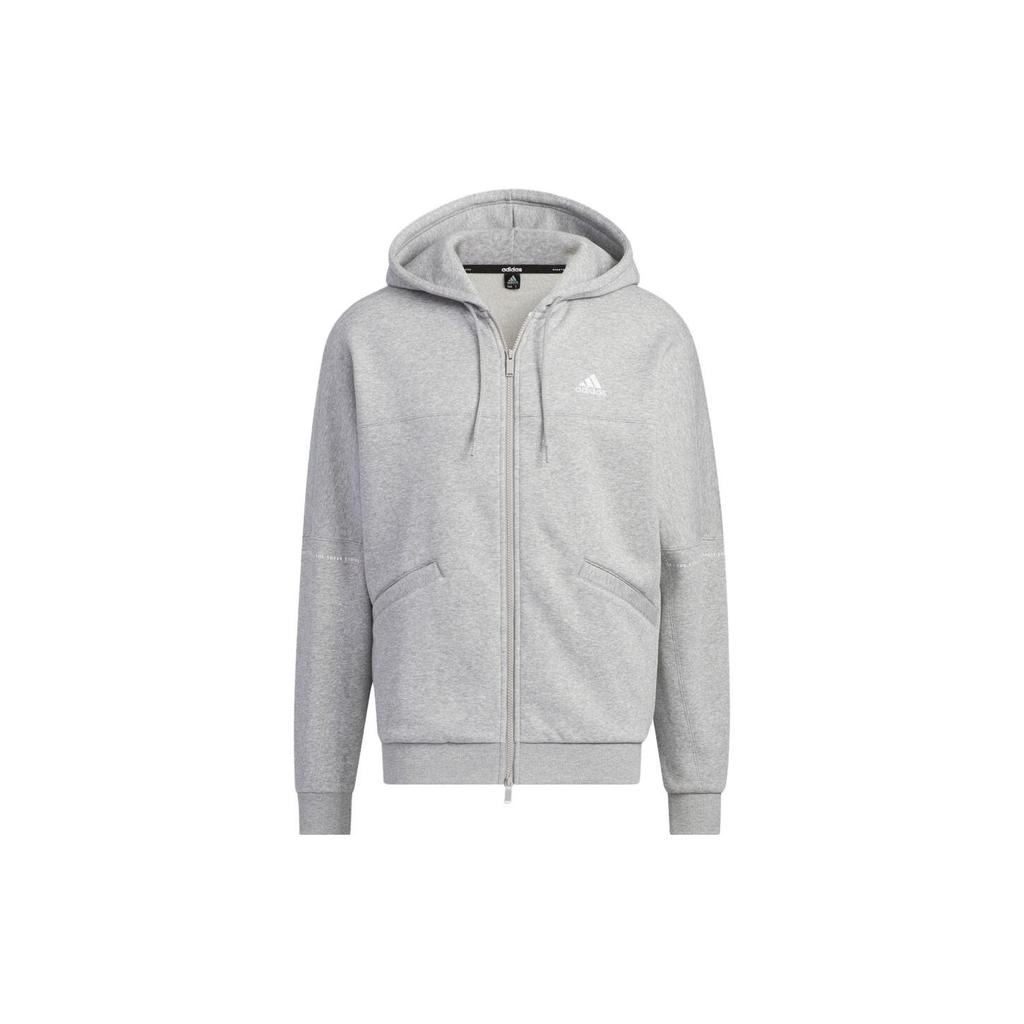 Adidas Bunda s kapucí na zip s dlouhým rukávem s potiskem pruhů a písmen Unisex bunda Šedá IK7327