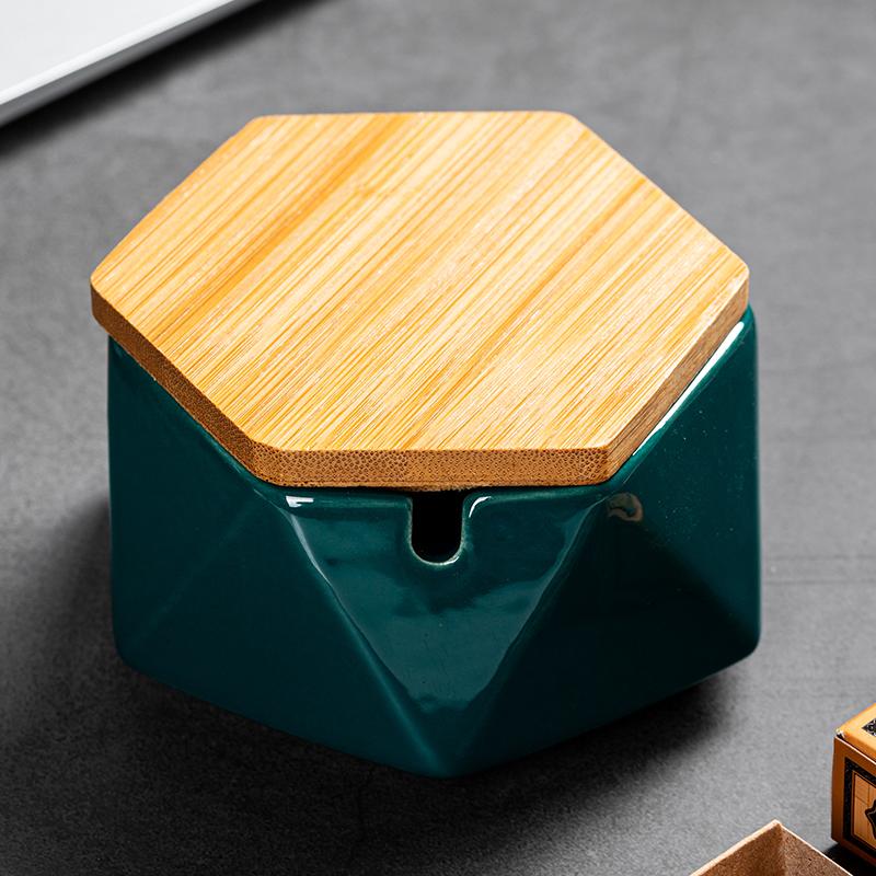 Creative Ceramic Ashtray Diamond Shaped Copper Buckle Storage Box with Lid Living Room Anti Fly Ash Home Decoration Accessories