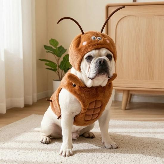 Jijijing 1 Set Funny Cockroach Pet Costume, Adjustable Headgear And Sleeveless Tank Top, Plush Cozy Outfit for Small Medium Dogs Cats Party Wear