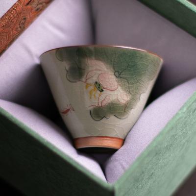 Hand-painted Ge Kiln Host Porcelana Cup Handmade Ceramic Tea Cup Single Sample Tea Cup Open Piece with Gift Box Kung Fu Tea Set