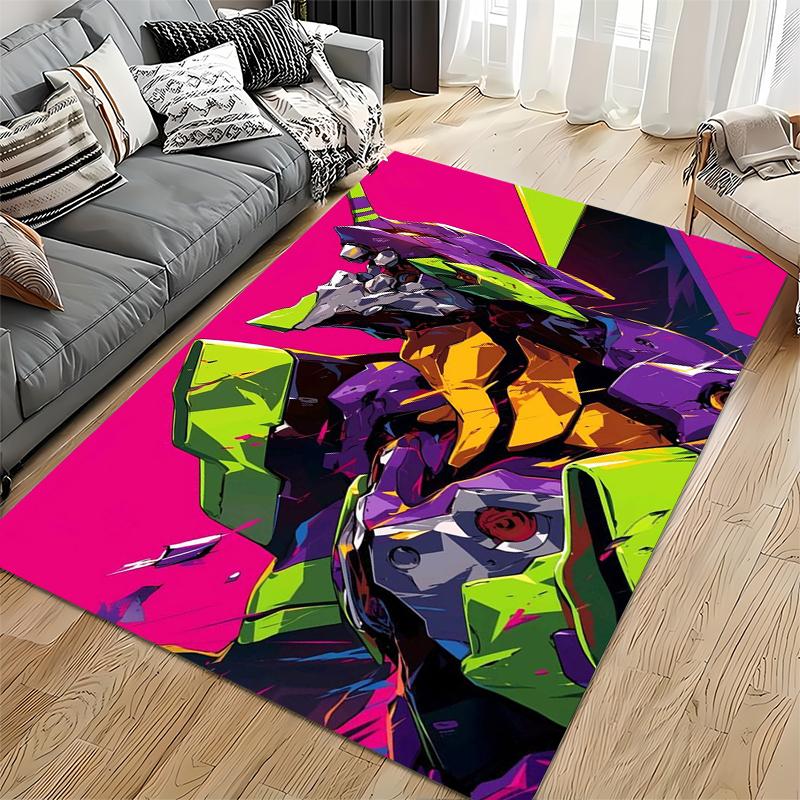 Colorful Futuristic Mecha Design Carpet with Pink and Green Accents Suitable for use as an anti-slip for living room bedroom sofas