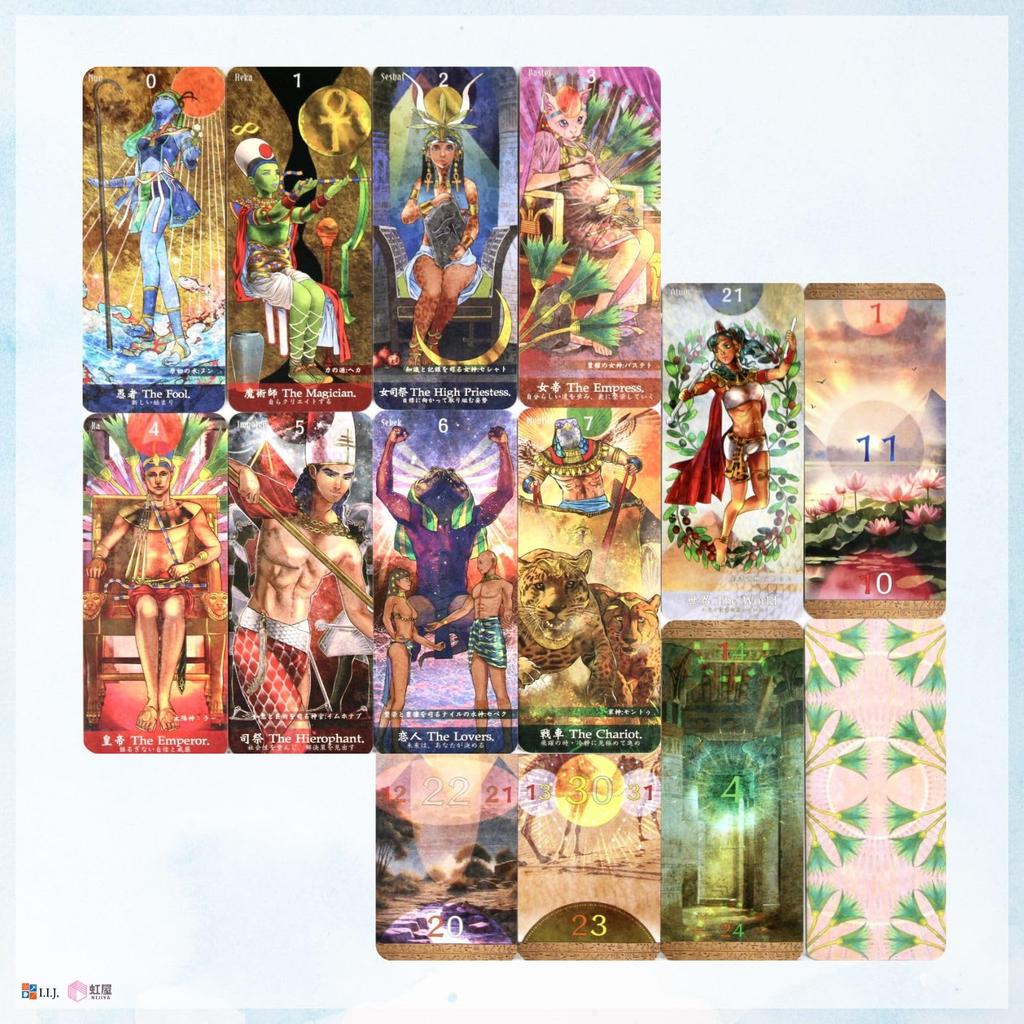 I.I.J Egyptian Mythology Tarot & Oracle Tarot Cards, 31 Cards, Tarot Reading, Japanese Instruction Manual Included, Authentic Product