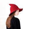Chapéu de Bruxa de Halloween para Mulheres Feltro Aba Larga Dobrável Chapéu de Mago Pontudo para Festa Mascarada Cosplay Acessório de Fantasia