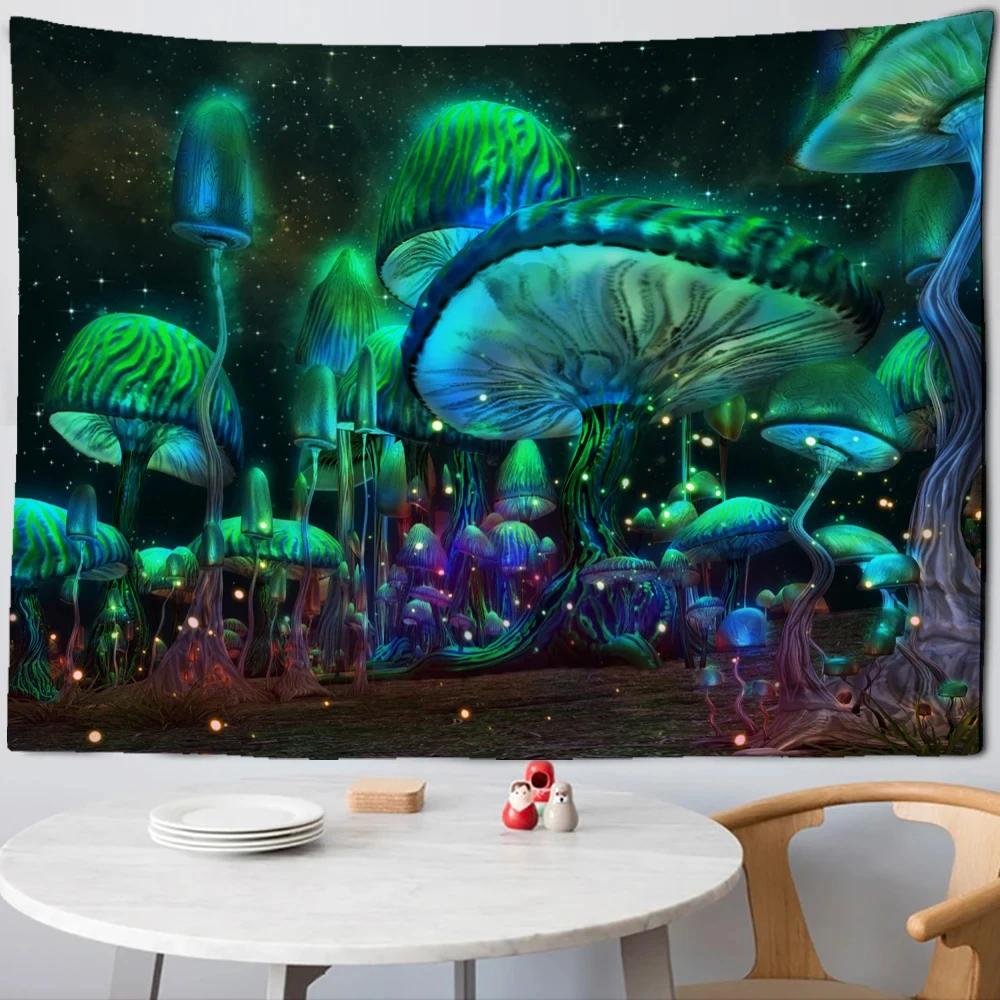 Psychedelic Mushroom Tapestry Nature Wildflower Plant Landscape Wall Hanging Fantasy Tapestry Poster for Dorm Living Room Decor