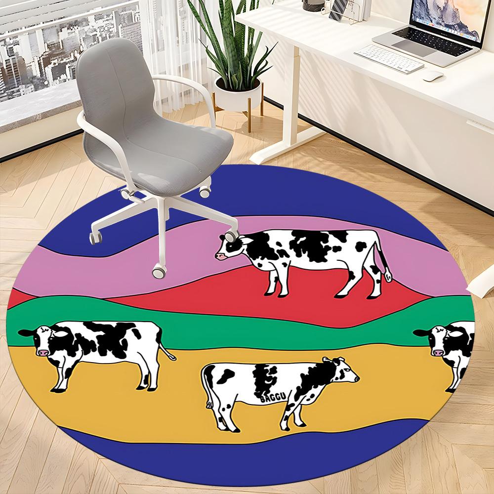 1pc Cows Pasture Office Round Area Rug,  Mat Suitable For Office, Under Office Chairs Bedroom Living Room Home Decor, Room Deco