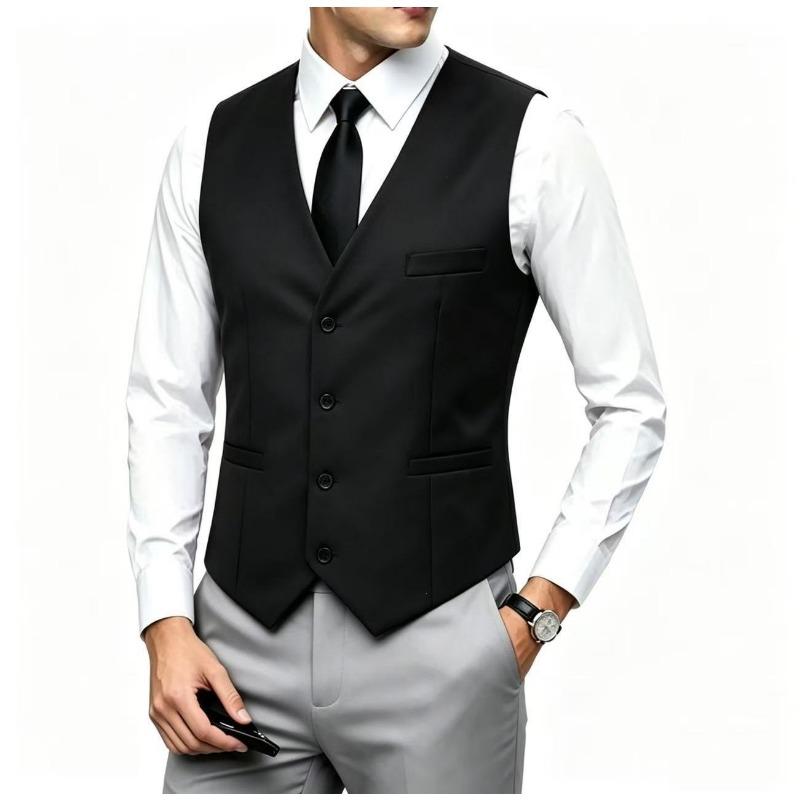 Mens White V-Neck Single Breasted Suit Vest