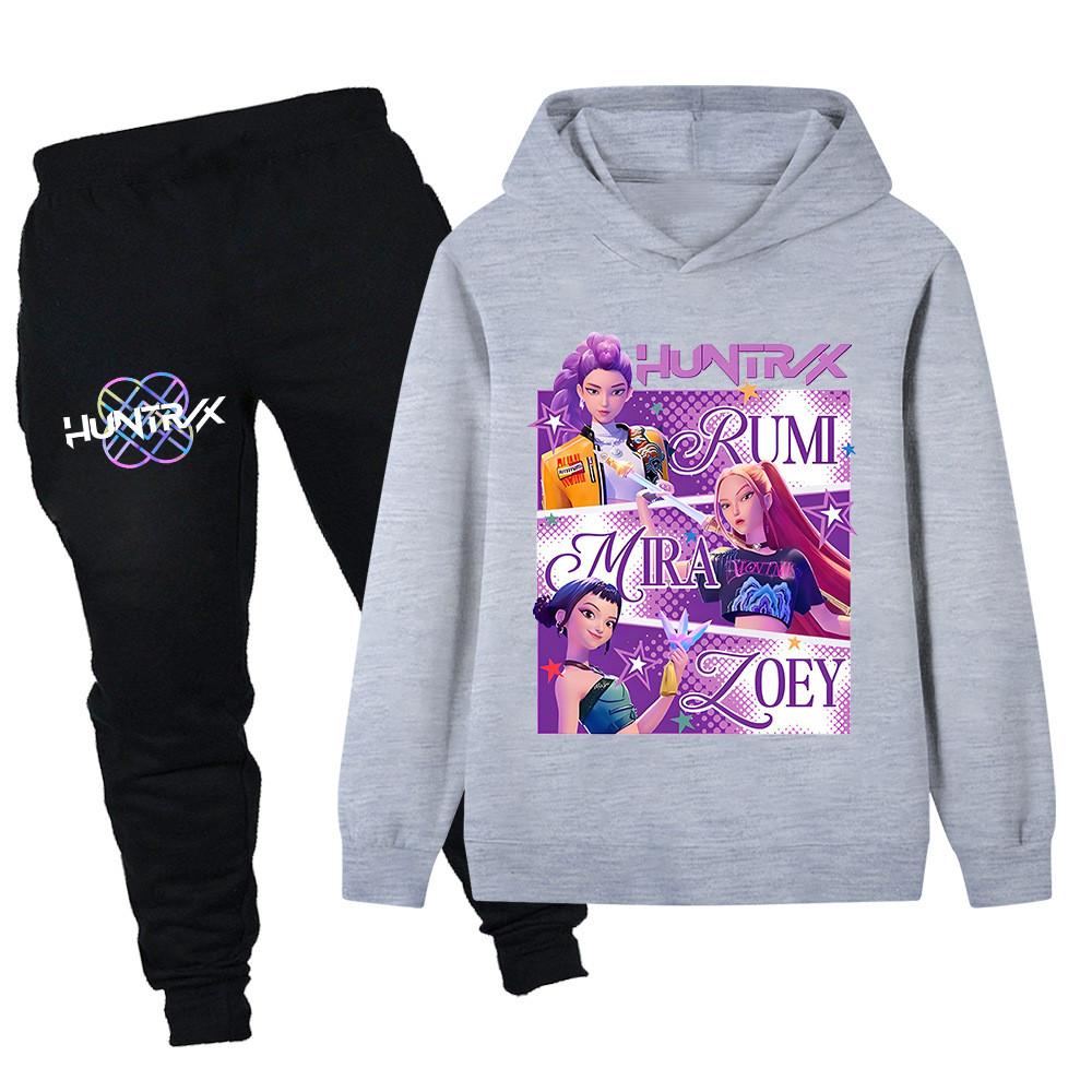 PB1199 Kids Boys Girls Kpop Mira Zoey Rumi Print Long Sleeves Hoodie Pants Trousers Clothes Sets