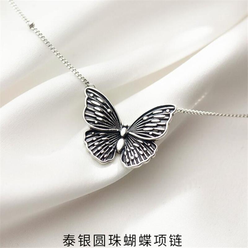 New Thai Silver Retro Butterfly 925 Sterling Silver Jewelry Personality Niche Design Temperament Exquisite Necklaces TYB377