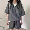 Women's 2 Pieces Sets Sweat Suit Summer Shorts T-shirt Hooded Loose Sports Tracksuit Training Bottom Suit Korean Style