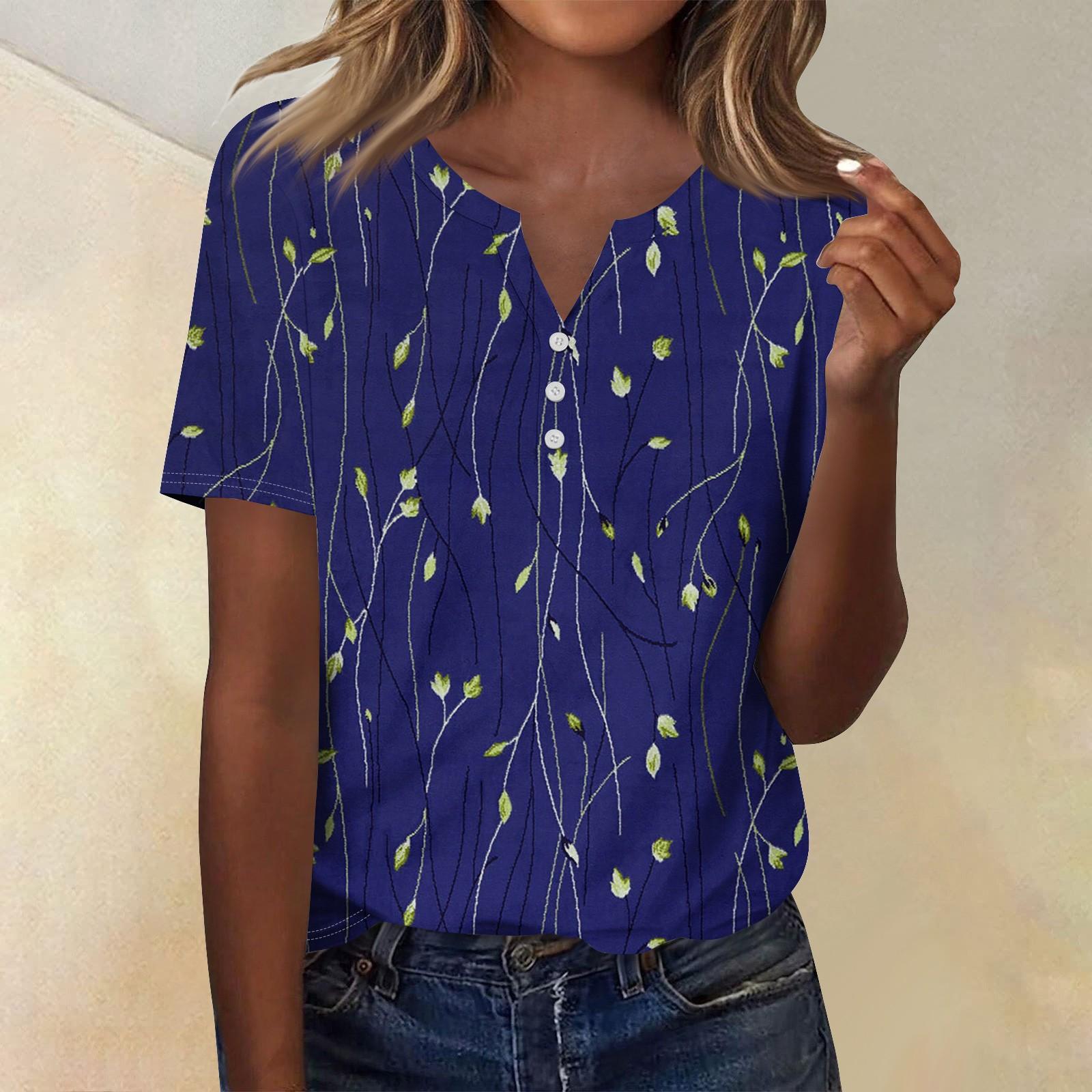 

Женская мода повседневный топ с коротким рукавом и цветочным принтом M фиолетовый