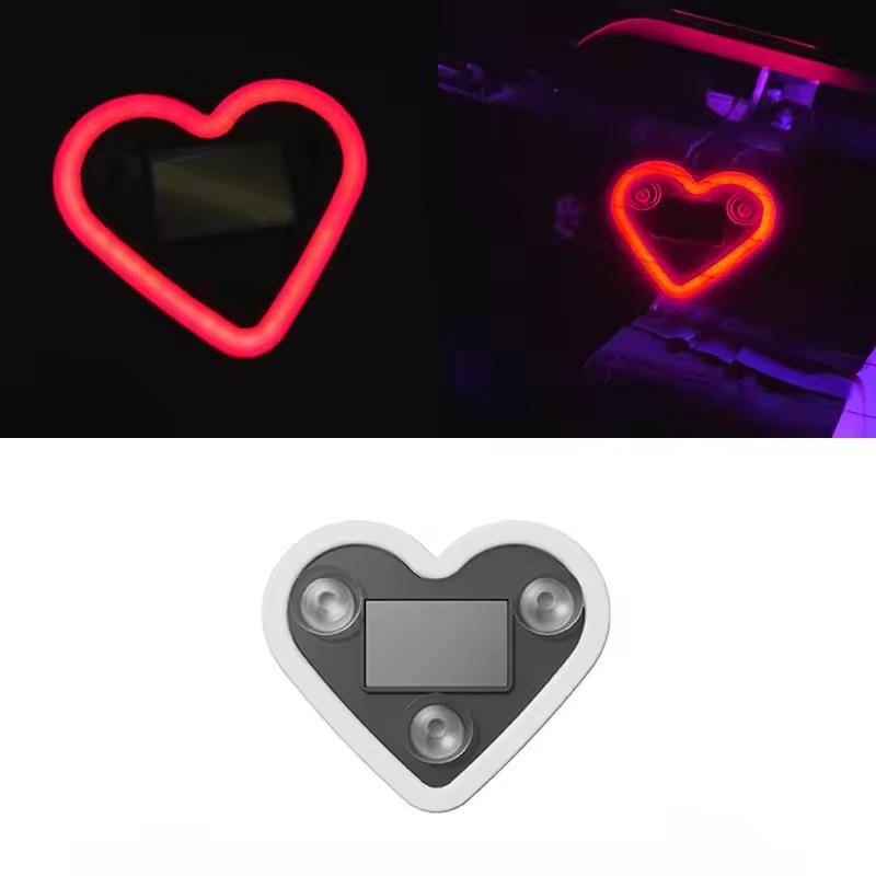 Car Triangle Window LED Solar Powered Heart-shaped Neon Light Rear Window Illuminated Interior Decoration Atmosphere Light