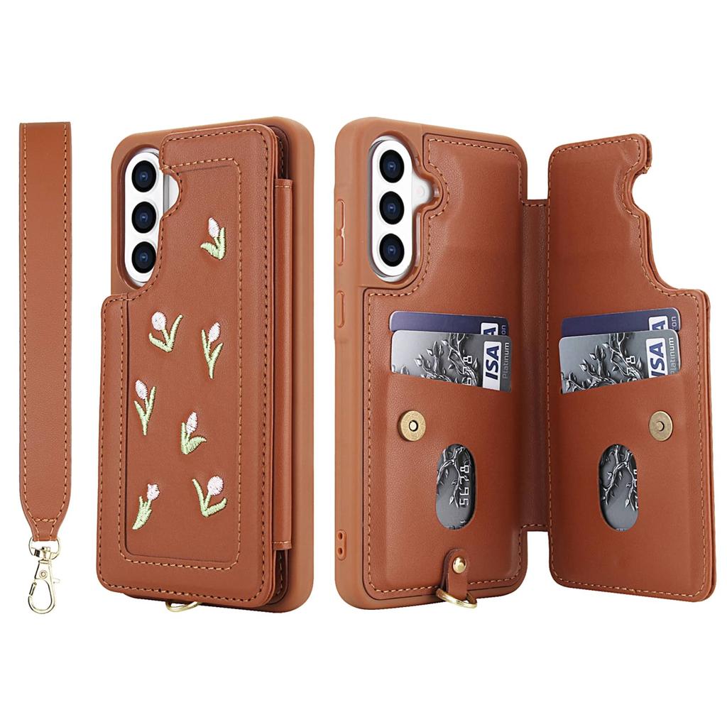 Flip Shockproof Case for Samsung Galaxy A14 A34 A54 A15 A35 A55 A16 A36 A56 Stereo Flower with Lanyard Kickstand Wallet Case
