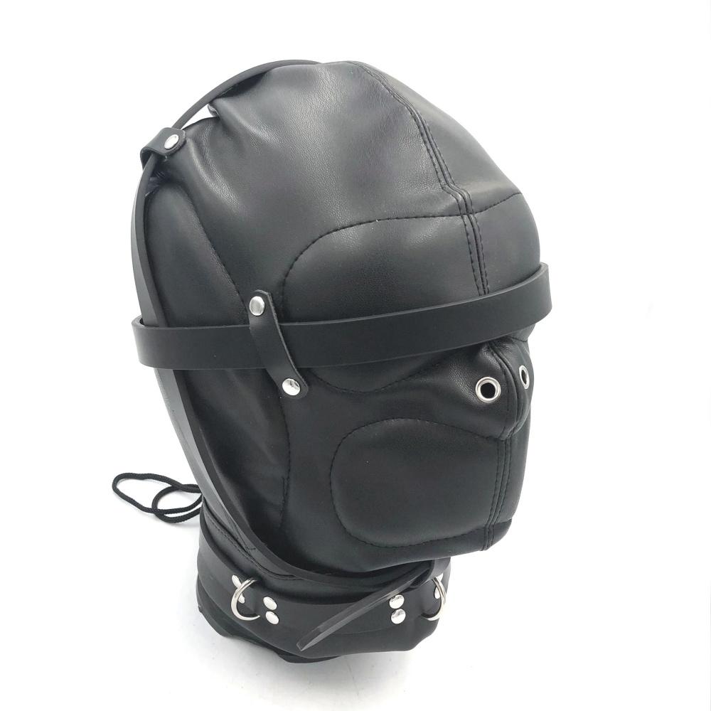 Hot Soft Leather Bondage Whole Sealing Lace Up Hood Headgear Face Mask Eyepatch Dog Slave BDSM Product Sex Games Toy