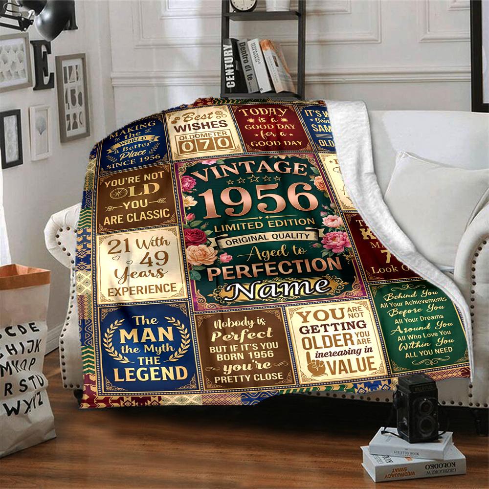 Vintage Milestone Greetings Blanket Comfortable Texture For Sofa Couch Office Bed Picnics Allseason Use Cozy Home Lovers Ideal Gift For Birthday