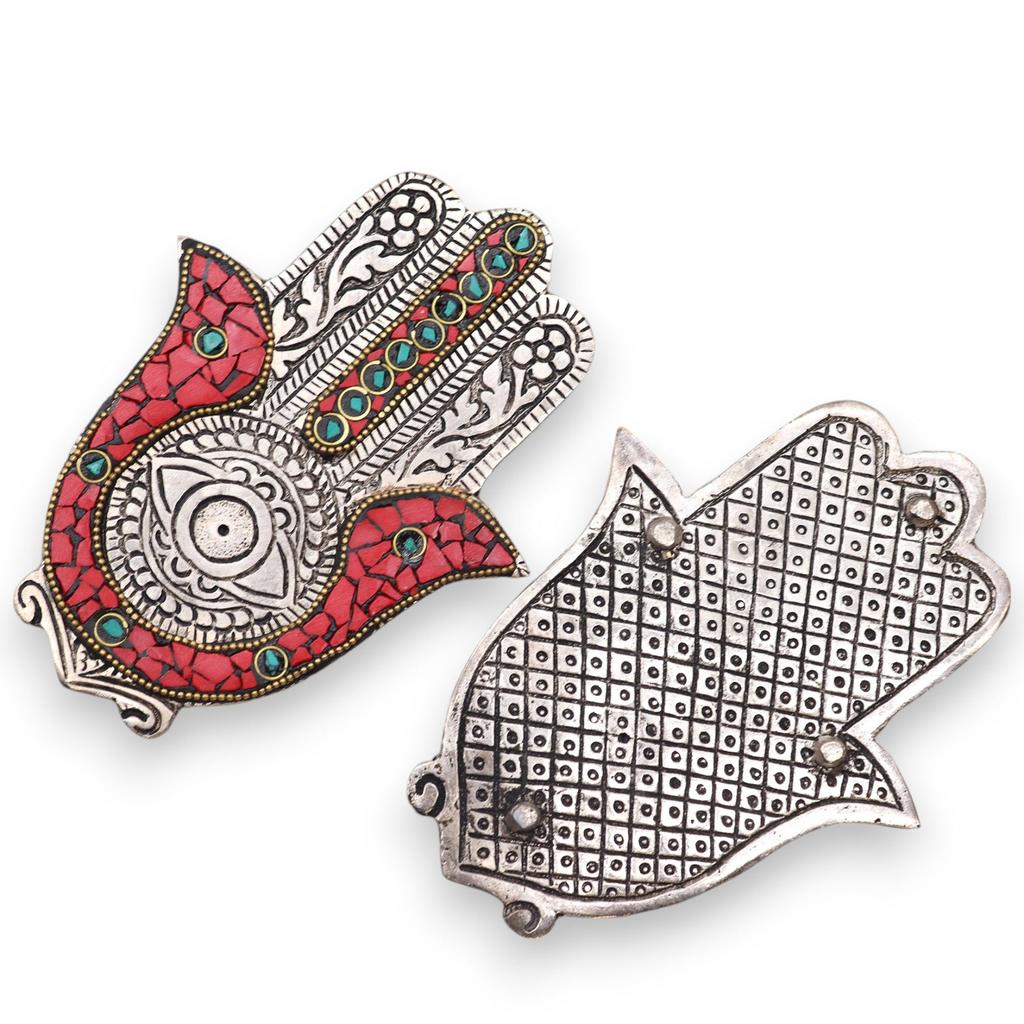 Hamsa Incense Holder, Small Red and Green
