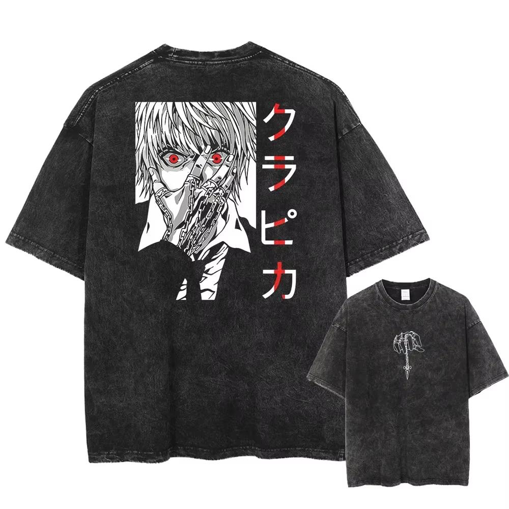 

Hot Anime HUNTERHUNTER Killua GON Graphic Print Washed TShirt Cotton Tshirts Harajuku Harajuku Vintage Trendy T Shirt M