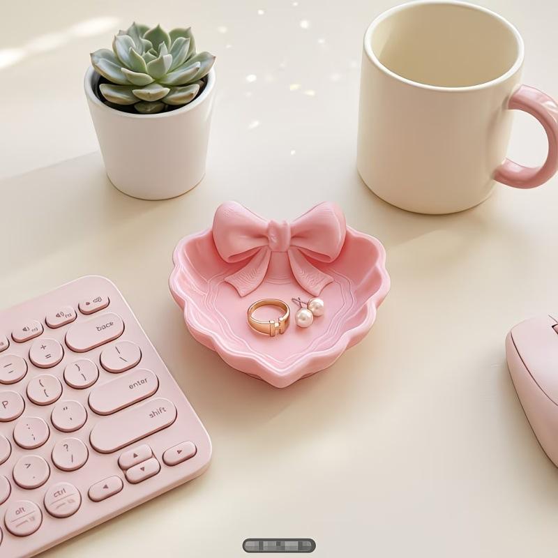4 Colors 3D Printed Heart Shaped Jewelry Tray Bow Decoration Tray Jewelry Storage Container Ornament