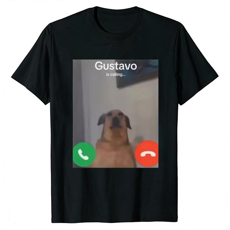 

Смешная футболка с принтом Gustavo The Dog s Funny Phone Call, повседневная, с коротким рукавом, с круглым вырезом, женская футболка, одежда S чёрный