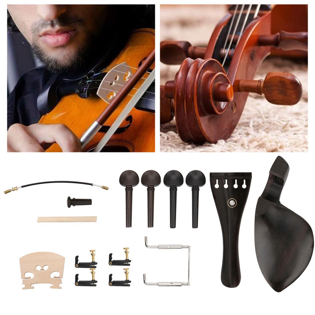 44 Violin Parts Tailpiece Ebony Tuning Pegs Chinrest Endpin Tuners Bridge Soundpost Kit