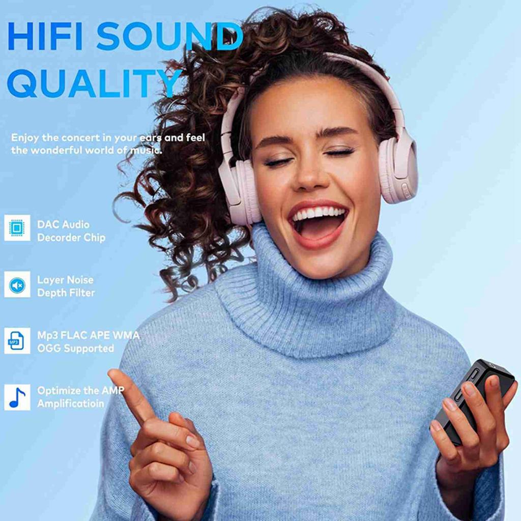 USB Audio Player Hi Fi Mp3 Player Mini MP3 MP4 Player with Speaker BT USB Charging Suitable for Sports and Travel Music