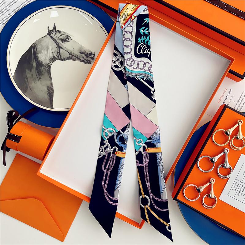 Cachecol de Seda 100% de Alta Qualidade Marca de Luxo Mulheres Faixa de Cabeça Faixa de Cabelo Foulard Gravata Lenço de Pescoço Cachecóis Skinny Acessórios