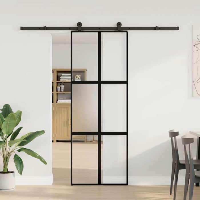 VidaXL Sliding Door Hardware Kit Tempered Glass Aluminum, Sliding Door On Rail, Sliding Door 3332974