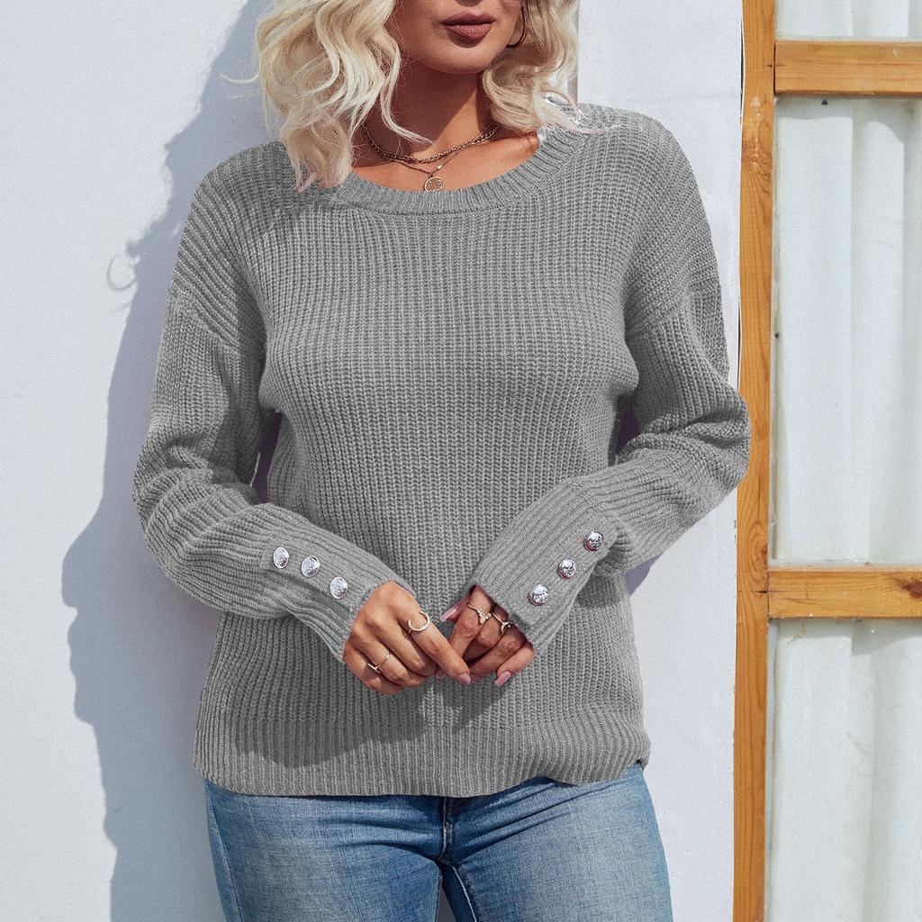 Women's  Solid Color Long Sleeve Pullover Women's Knit Sweater