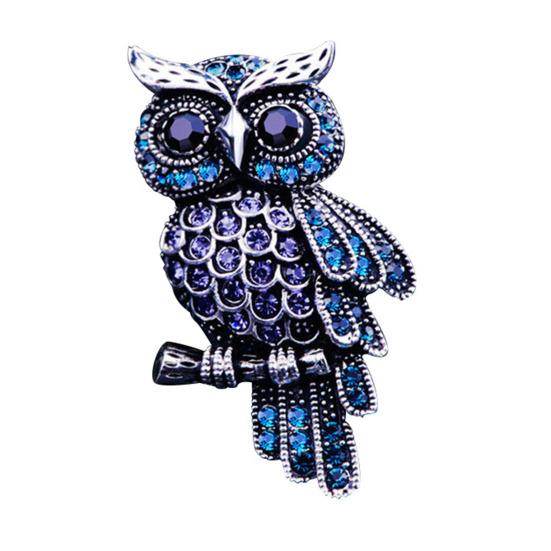 Broșă Formă Bufniță Strălucitoare Strassuri Incrustate Ac Metalic cu Ornament Ochi Negru Accesoriu Compact Portabil Jachete Genți Pălării Bijuterii Cadou