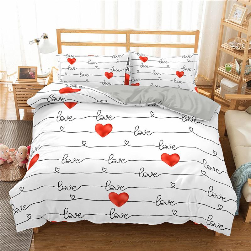 I Love You Duvet Cover Microfiber 2/3 Pcs Bedding Set Queen/King/Full/Twin Letter Hello Love Quilt Cover for Lovers Girls Spouse