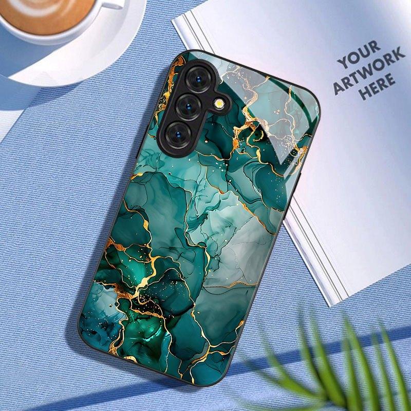 Abstrakte Kunst Marmormuster Glas Handyhülle Geeignet für Samsung Galaxy S26 S25 S24 S22 S21 S20 FE/Ultra/Plus Hartschalenhülle Galaxy S26 Plus grün