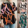 New Plus Size Loose Puff Sleeve Print Button-Up Shirt for Women